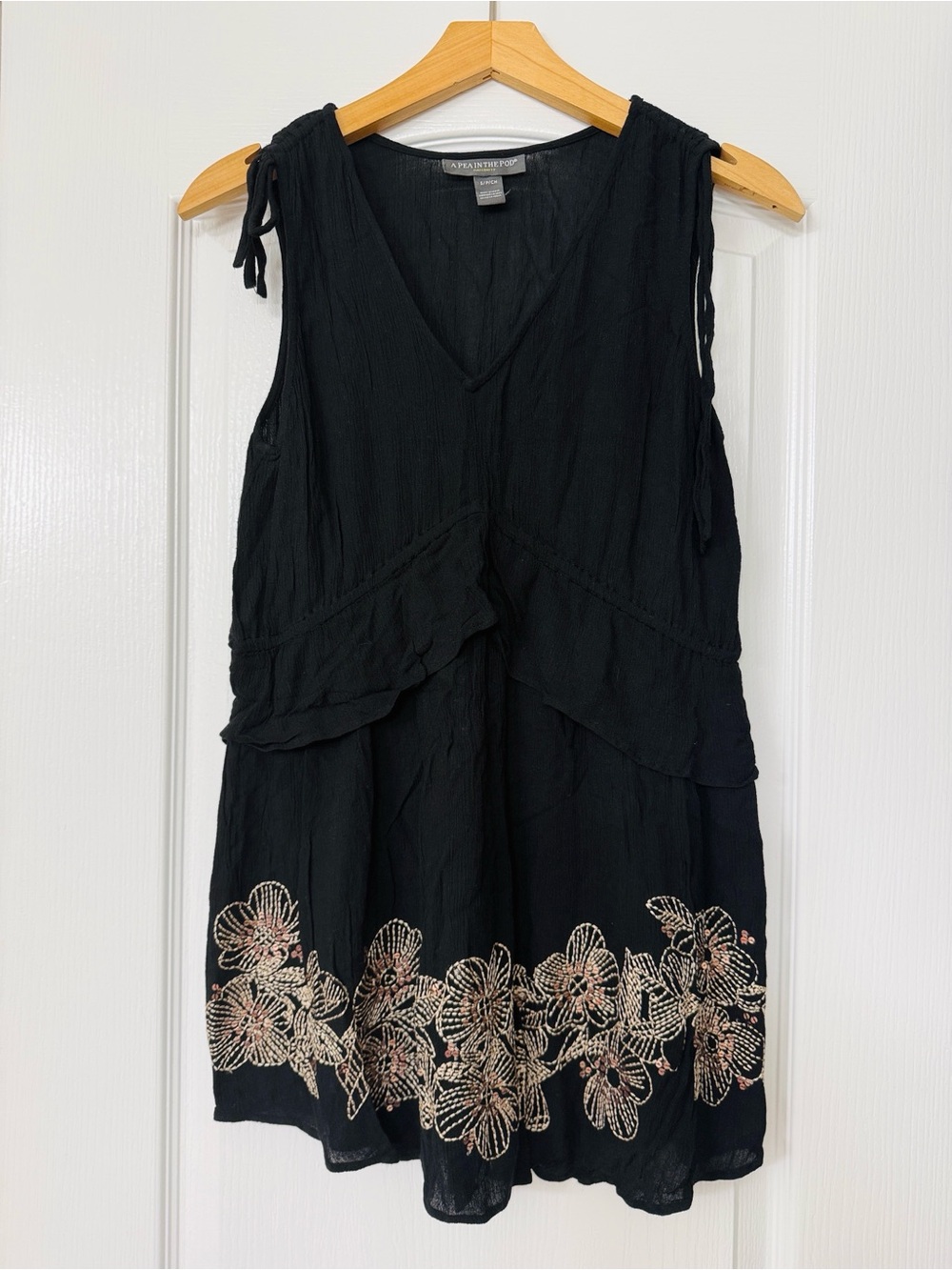 A Pea in the Pod • Black Gauze Top with Intricate Gold Embroidery and Sequins